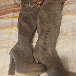 Embroidered Knee-High Boots